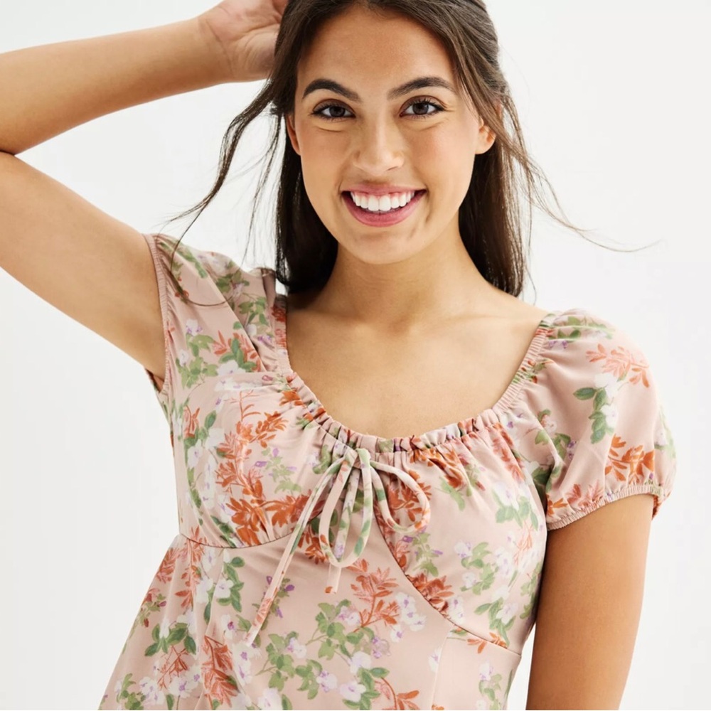Pink Republic Pink Floral Dress with Puff Cap Sleeves - Picture 1 of 15